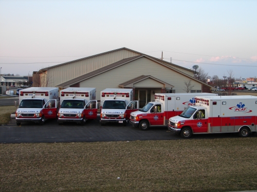 PCAT office with our ambulance fleet